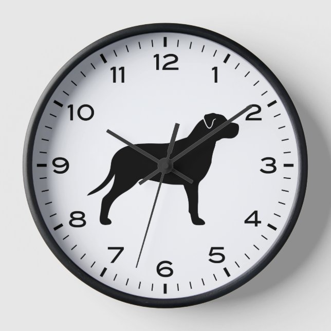 Pit Bull Dog Silhouette mit Zahlen und Minuten Uhr (Vorderseite)