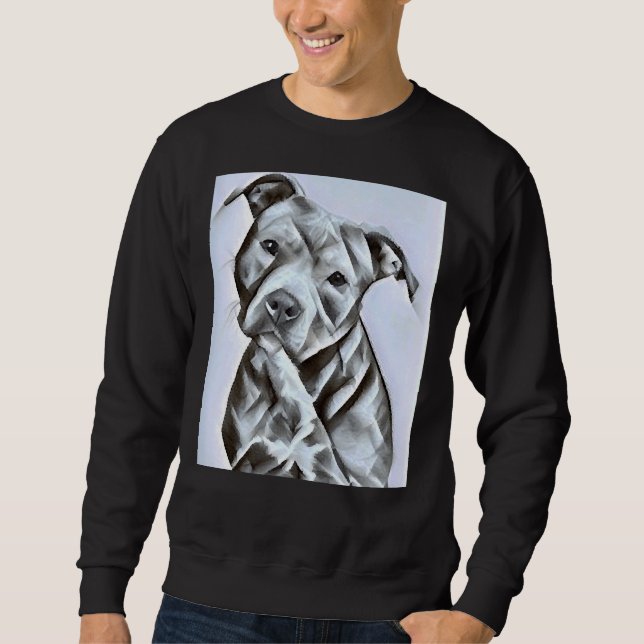 Pit Bull Dog über einer schönen blauen Nasenspitze Sweatshirt (Vorderseite)
