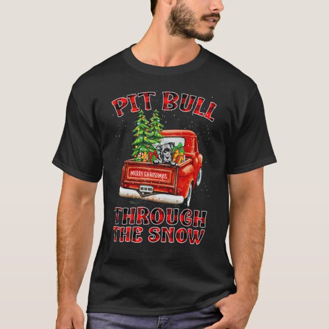 Pit Bull durch den Schneeschlittenwagen Kariert Rü T-Shirt (Vorderseite)