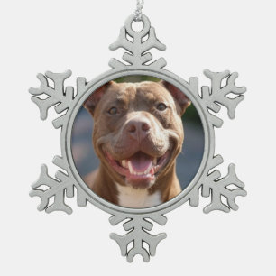 Pit Bull-Foto hinzufügen Anpassen Schneeflocken Zinn-Ornament