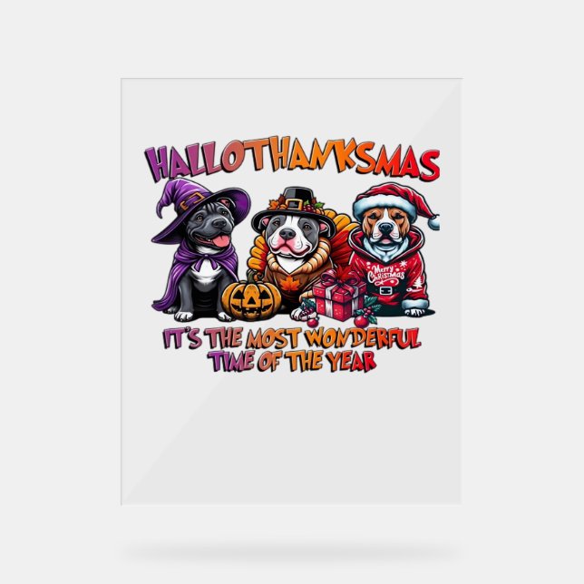 Pit Bull Halloween Erntedank Weihnachtsklassiker Acrylschild (Vorderseite)
