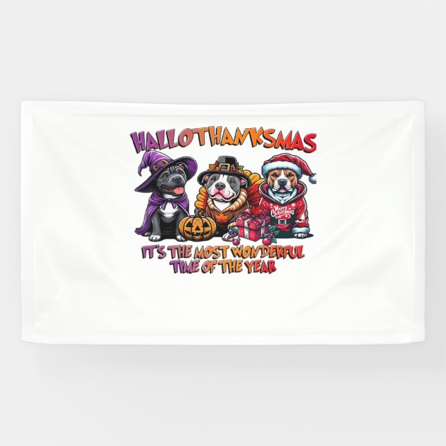 Pit Bull Halloween Erntedank Weihnachtsklassiker Banner (Horizontal)