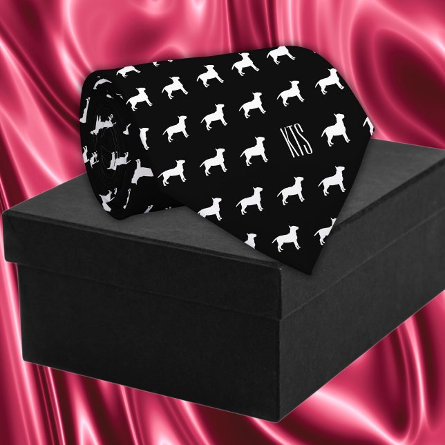 Pit Bull Hogs Muster Mit Monogramm Veterinary Krawatte (Pit Bull Dogs Pattern Veterinarian Neck Tie in black color)
