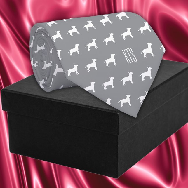 Pit Bull Hogs Muster Mit Monogramm Veterinary Krawatte (Pit Bull Dogs Pattern Veterinarian Neck Tie in gray color.)