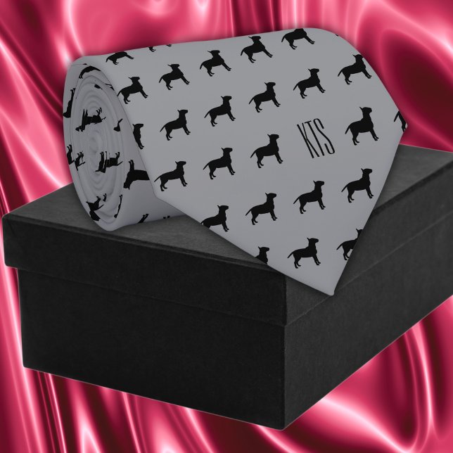Pit Bull Hogs Muster Mit Monogramm Veterinary Krawatte (Pit Bull Dogs Pattern Veterinarian Neck Tie in charcoal gray)