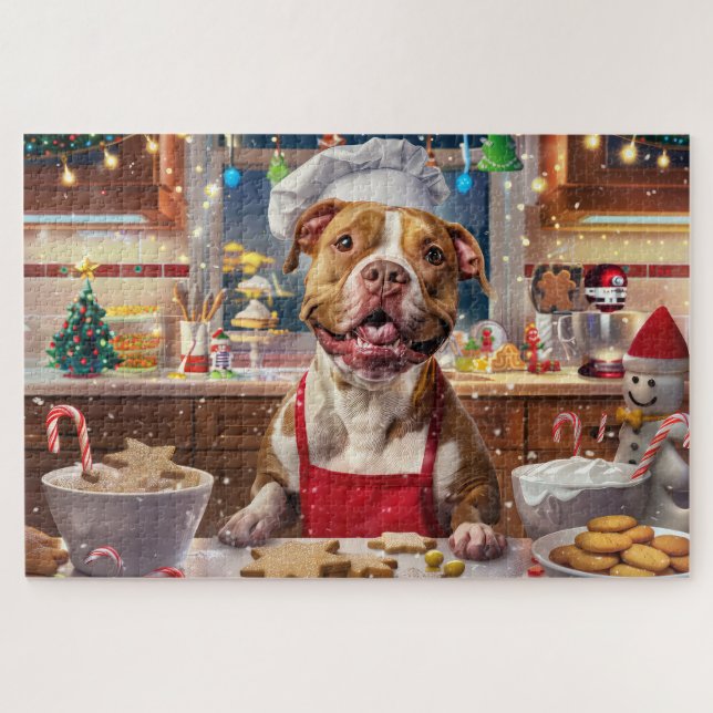 Pit Bull Holiday Baking: Festliche Weihnachten Puzzle (Horizontal)