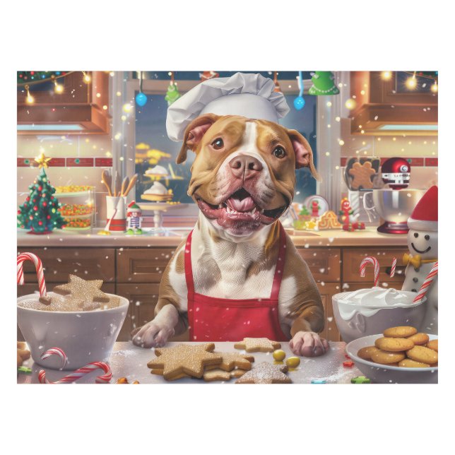 Pit Bull Holiday Baking: Festliche Weihnachten Tischdecke (Vorderseite (Horizontal))
