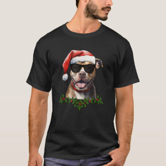 Pit Bull Hund Aquarellmalerei Kunst Pitty Weihnach T-Shirt