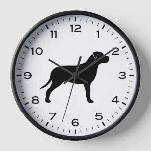 Pit Bull Hund Silhouette mit Zahlen und Minuten Uhr
