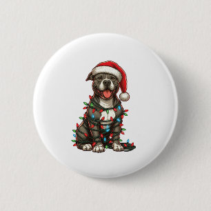 Pit bull Hund Weihnachtslicht Weihnachtsmannmütze Button