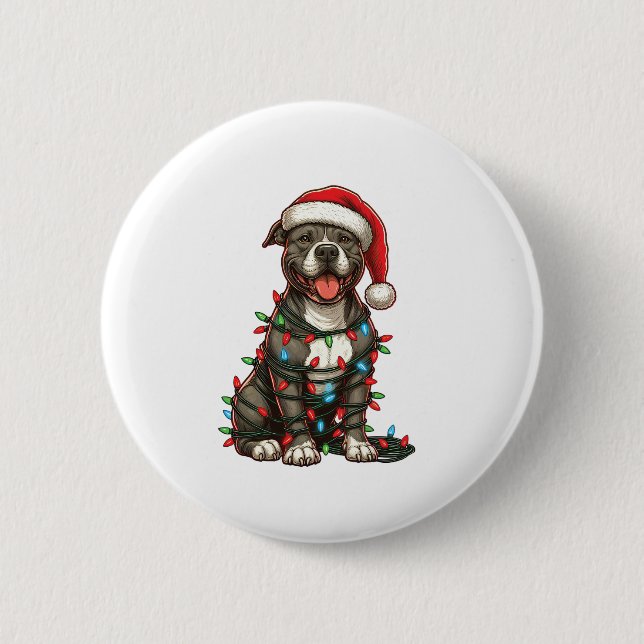 Pit bull Hund Weihnachtslicht Weihnachtsmannmütze  Button (Vorderseite)