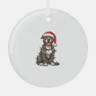 Pit bull Hund Weihnachtslicht Weihnachtsmannmütze  Ornament Aus Glas
