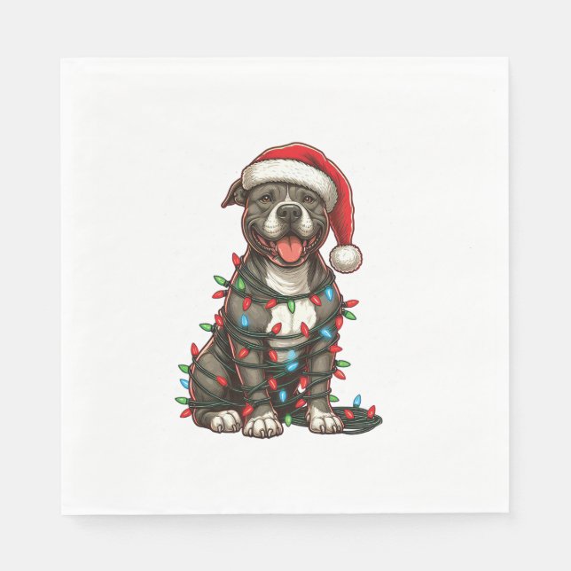 Pit bull Hund Weihnachtslicht Weihnachtsmannmütze  Serviette (Vorderseite)