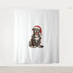 Pit bull Hund Weihnachtslicht Weihnachtsmannmütze Wandteppich
