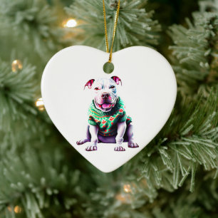Pit Bull im Weihnachtssüßer Keramik Ornament