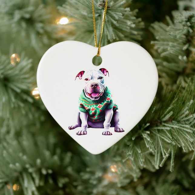 Pit Bull im Weihnachtssüßer Keramik Ornament (Baum)