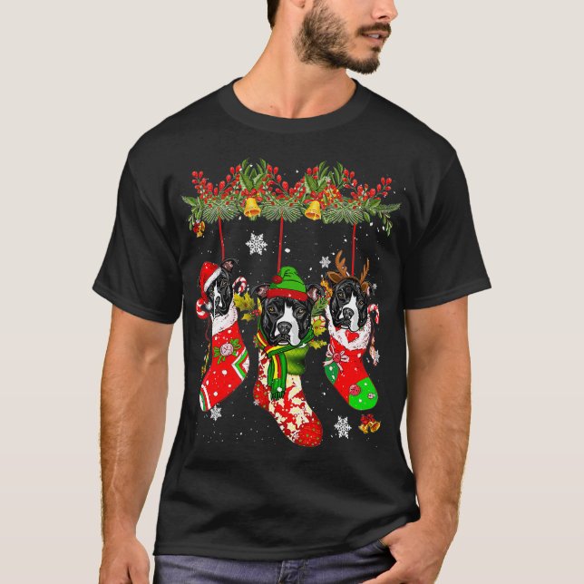 Pit Bull in Socken Weihnachtsfeierliche Weihnachts T-Shirt (Vorderseite)
