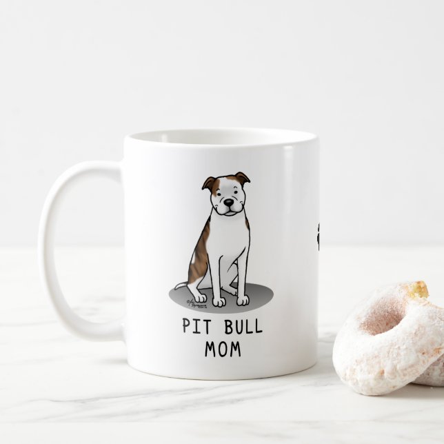 Pit Bull Mama (lt brindle white 3) Hunde Mama Kaffeetasse (Mit Donut)
