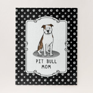 Pit Bull Mama (lt, gestromt, weiß 3) Puzzle