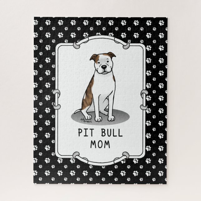 Pit Bull Mama (lt, gestromt, weiß 3) Puzzle (Vertikal)