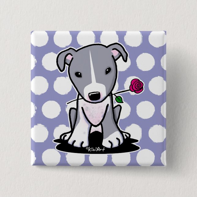 Pit Bull mit Blume Button (Vorderseite)