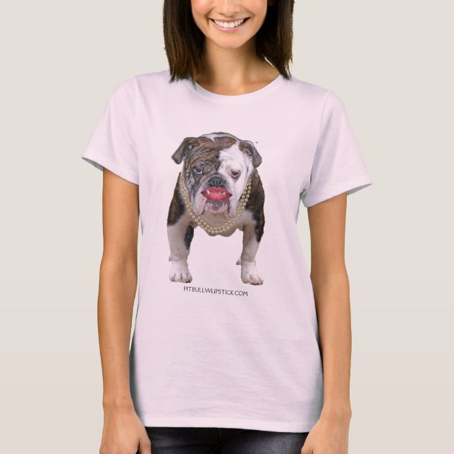 Pit Bull mit Lipstck und Perlen T-Shirt (Vorderseite)