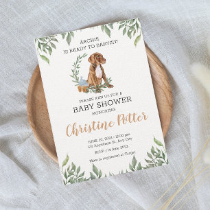 Pit bull Puppy Brown Boho Greenery Baby Shower Einladung