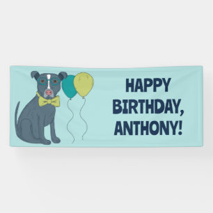 Pit Bull Puppy Dog mit Brille und Balloons Banner