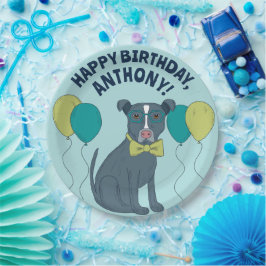 Pit Bull Puppy Dog mit Brille und Balloons Pappteller