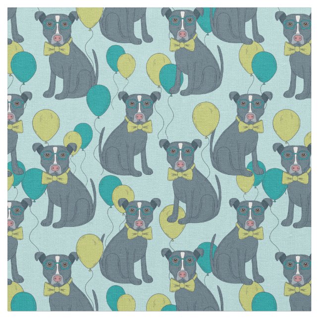 Pit Bull Puppy Dog mit Brille und Balloons Stoff (Nahaufnahme)