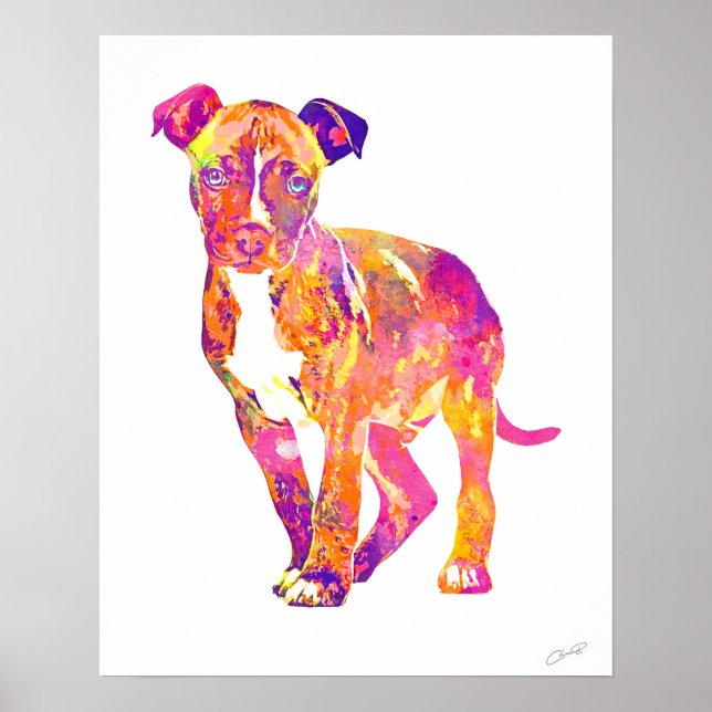 Pit Bull Puppy Pop Art Wasserfarben Poster (Vorne)