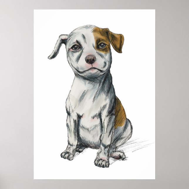 Pit Bull Puppy Sketch Zeichnend Poster (Vorne)