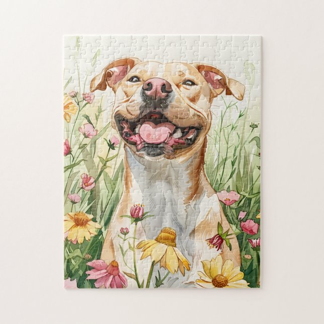 Pit Bull Puzzle – Wasserfarben-Hundespaß (Vertikal)