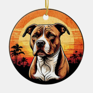 Pit Bull Retro Sonnenuntergang Hundeliebhaber Keramik Ornament