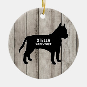 Pit Bull Rustic Wood Keramik Ornament