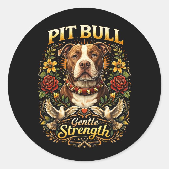 Pit Bull: Sanfte Stärke Runder Aufkleber (Vorderseite)