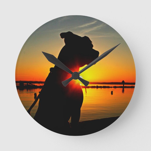 Pit Bull Sunrise Runde Wanduhr (Vorderseite)