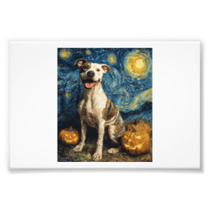 Pit Bull Süßer Hund Halloween Jack O Lantern Kürbi Fotodruck