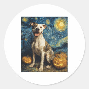 Pit Bull Süßer Hund Halloween Jack O Lantern Kürbi Runder Aufkleber