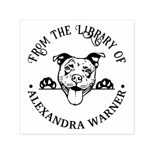 Pit Bull Terrier Face Dog Round Library Name Permastempel (Design)