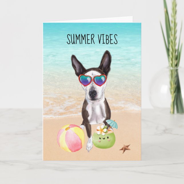 Pit Bull Terrier Mix Beach Dankeskarte (Vorderseite)
