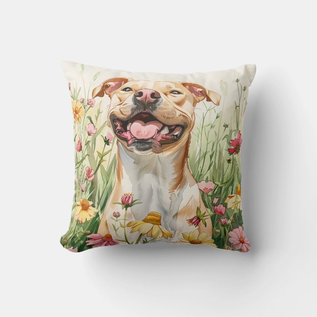 Pit Bull Throw Pillow - Aquarell Kissen (Vorderseite)