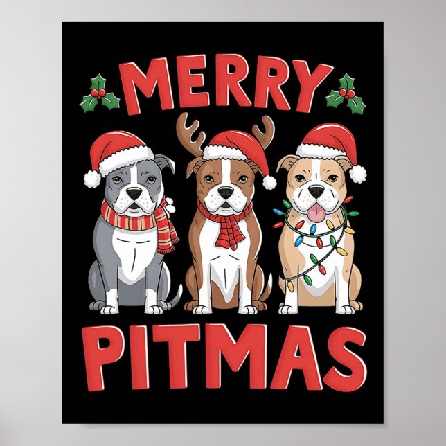 Pit Bull Weihnachtsbaum Lichter Xmas Merry Pi Poster (Vorne)