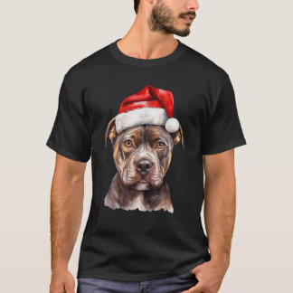Pit Bull Weihnachtsmann Hut Hund Pitbull Dekoratio T-Shirt