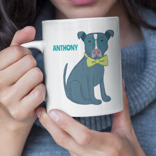 Pit Bull Welpenhund mit Brille Personalisiert Kaffeetasse