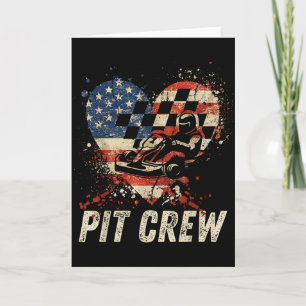 Pit Crew Kariert Auto Rennsport Herz USA-Flagge Fa Karte