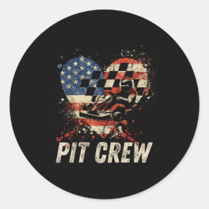Pit Crew Kariert Auto Rennsport Herz USA-Flagge Fa Runder Aufkleber