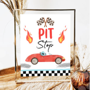 Pit Stopp Blue Race Car Zwei Fast Boy Geburtstag Poster