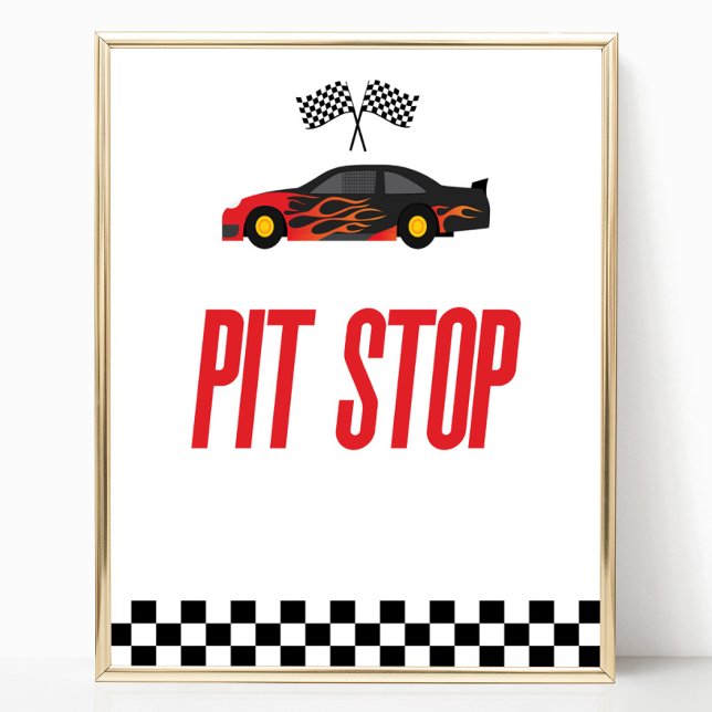 Pit Stopp Red Flame Race Car Party Table Sign Poster (Von Creator hochgeladen)