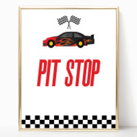 Pit Stopp Red Flame Race Car Party Table Sign